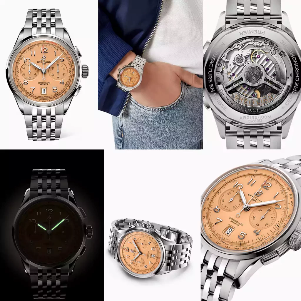 ساعة بريتلينغ Premier B01 Chronograph بسوار ستانلس ستيل للرجال مينا نحاسي